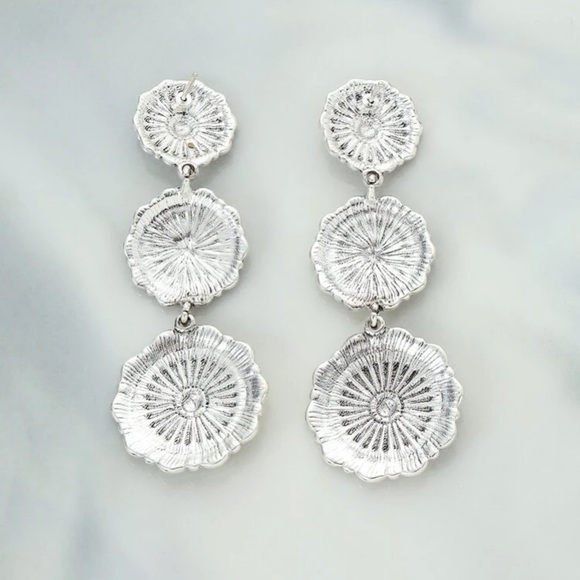 Silver Medallion Flower Drop Earrings - Picture 5 of 6